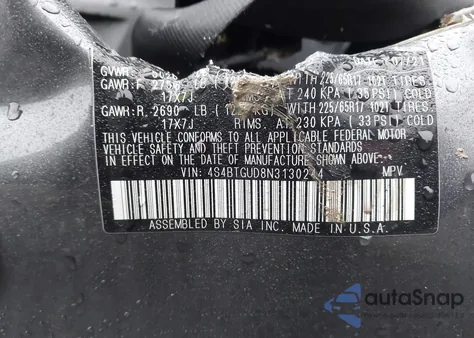 2022 Subaru Outback Wilderness z USA, uszkodzony, nr VIN 4S4BTGUD8N3130244